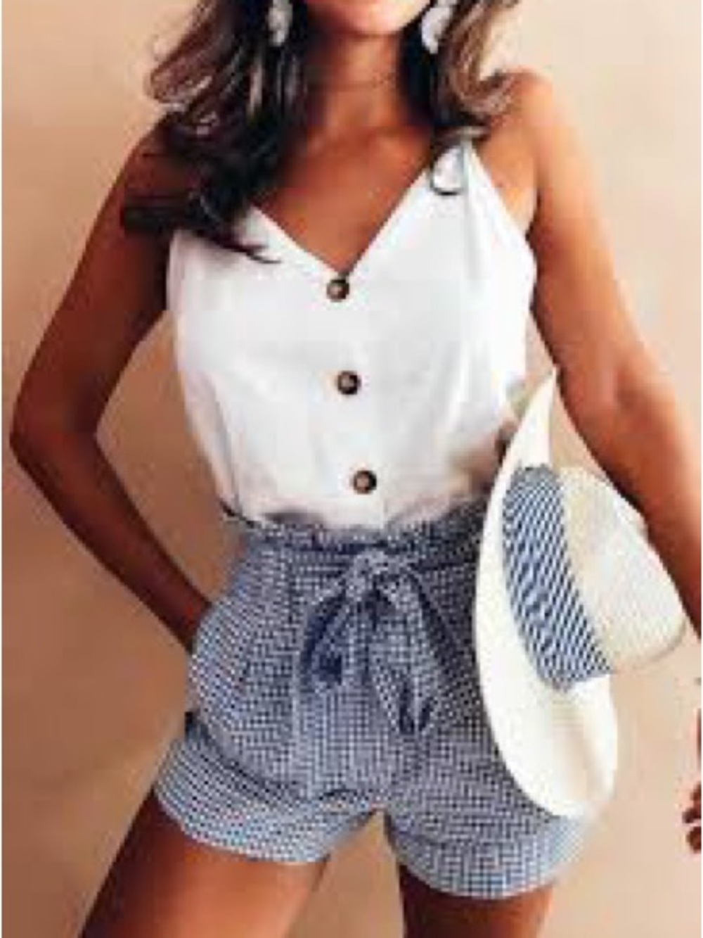 Francesca's Collections White and Navy Spaghetti-Strap Romper